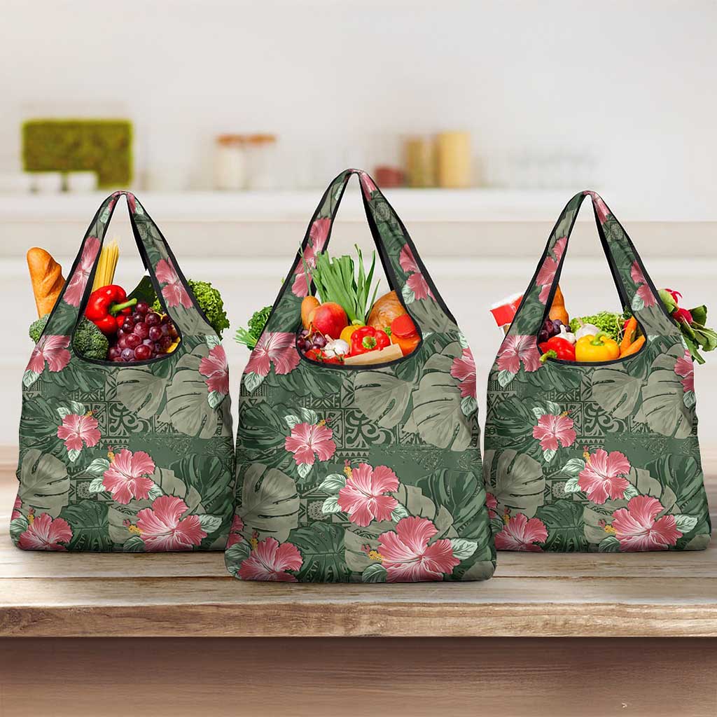 Hawaii Grocery Bag Green Polynesian Monstera Patterns - Polynesian Pride