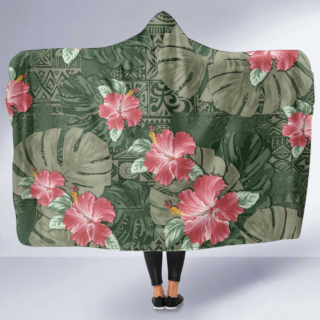 Hawaii Hooded Blanket Green Polynesian Monstera Patterns DT05 One Size Green - Polynesian Pride