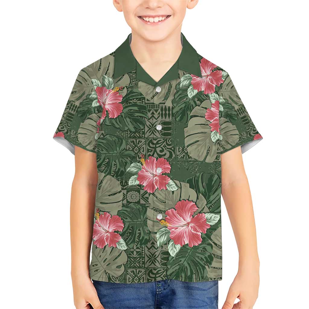 Hawaii Kid Hawaiian Shirt Green Polynesian Monstera Patterns DT05 Kid Green - Polynesian Pride