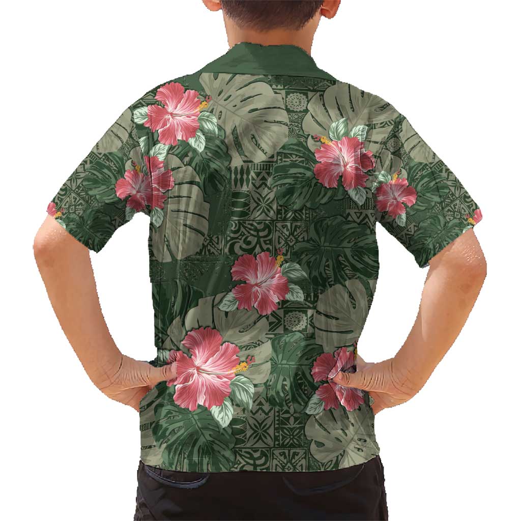 Hawaii Kid Hawaiian Shirt Green Polynesian Monstera Patterns DT05 - Polynesian Pride