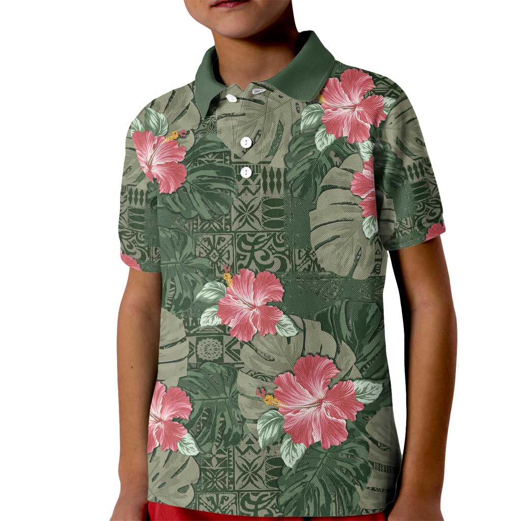 Hawaii Kid Polo Shirt Green Polynesian Monstera Patterns DT05 Kid Green - Polynesian Pride