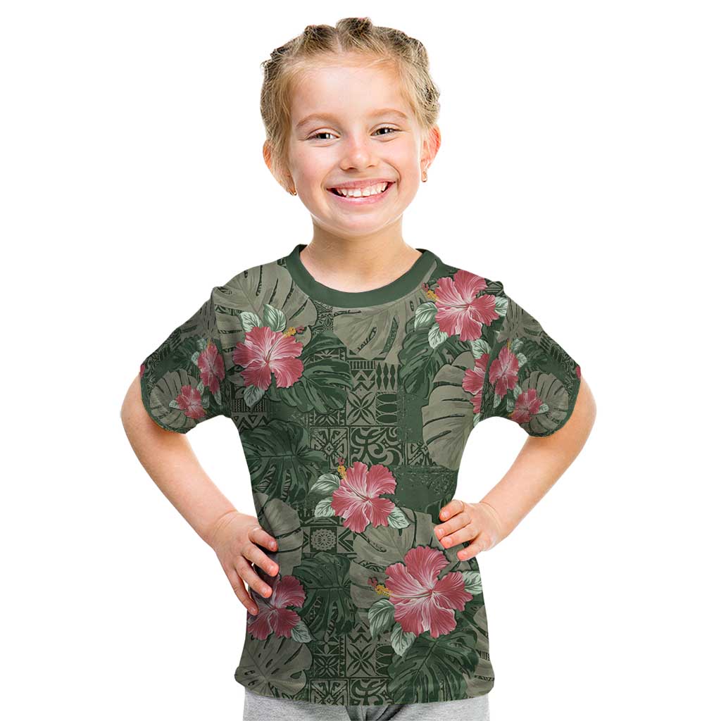 Hawaii Kid T Shirt Green Polynesian Monstera Patterns DT05 Green - Polynesian Pride