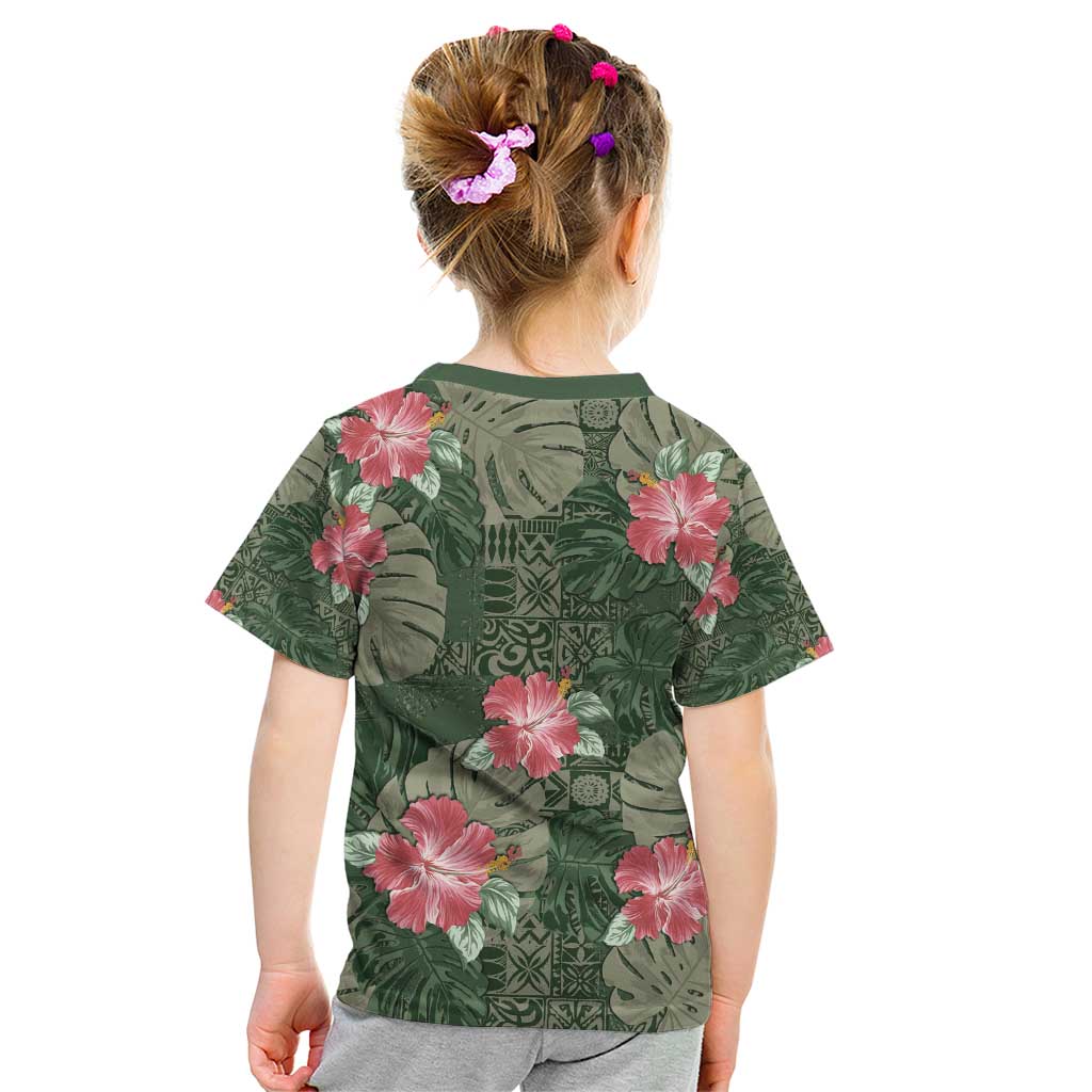 Hawaii Kid T Shirt Green Polynesian Monstera Patterns DT05 - Polynesian Pride