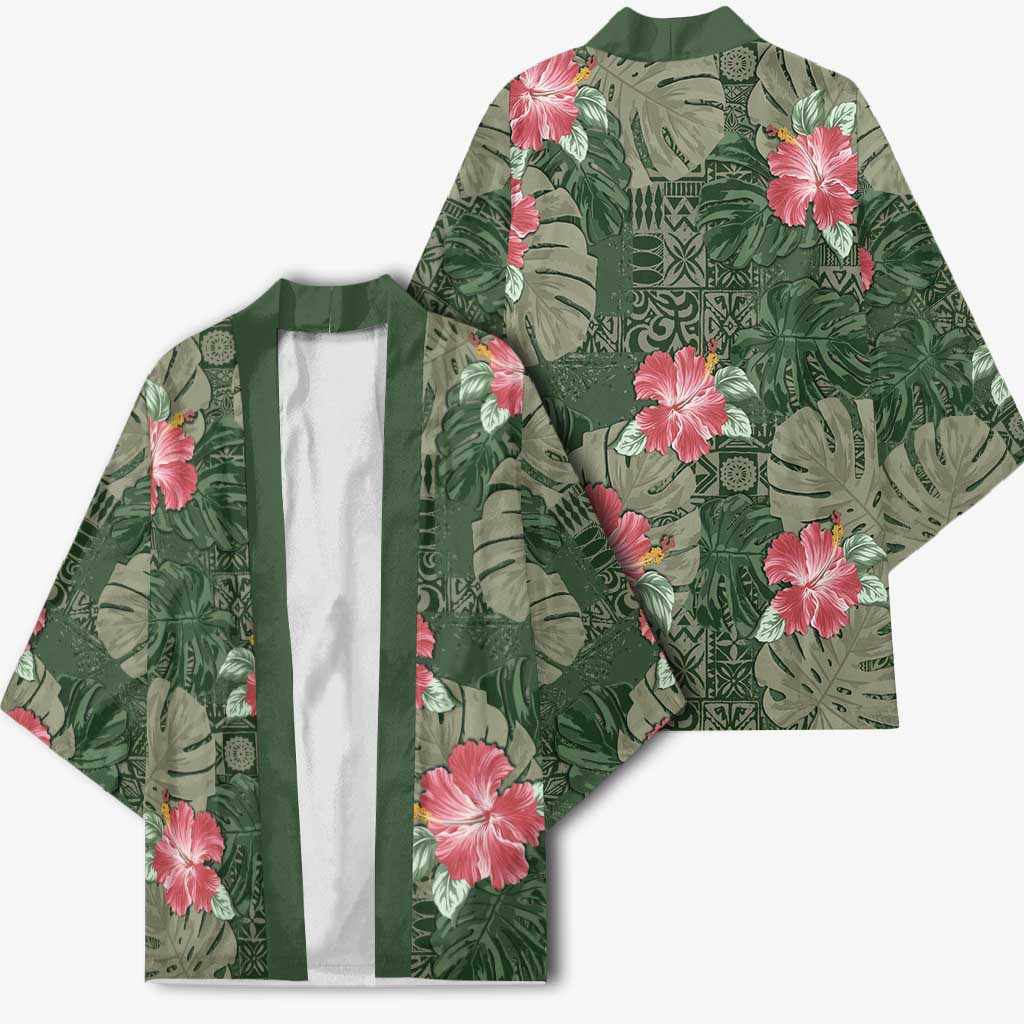 Hawaii Kimono Green Polynesian Monstera Patterns - Polynesian Pride