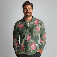 Hawaii Long Sleeve Polo Shirt Green Polynesian Monstera Patterns DT05 - Polynesian Pride