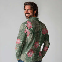 Hawaii Long Sleeve Polo Shirt Green Polynesian Monstera Patterns DT05 - Polynesian Pride