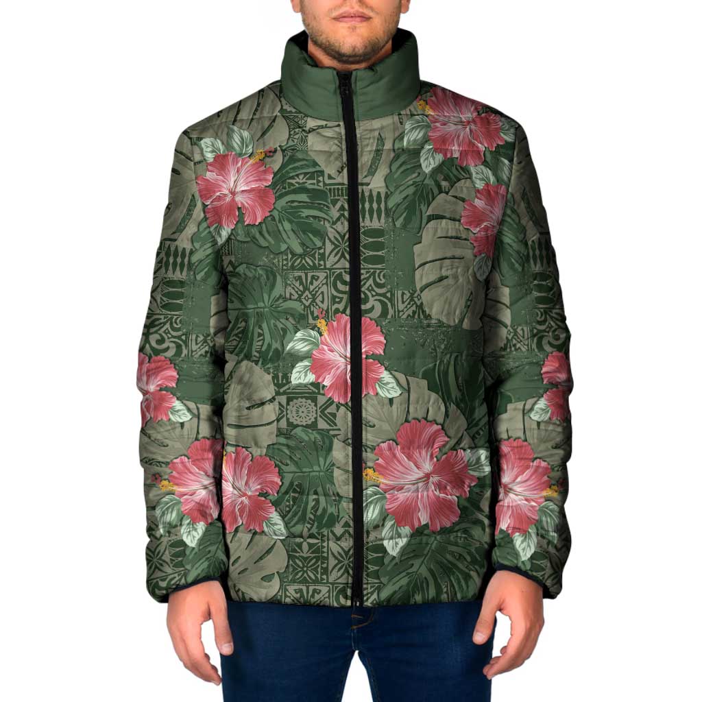 Hawaii Padded Jacket Green Polynesian Monstera Patterns - Polynesian Pride
