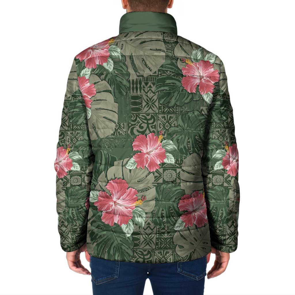 Hawaii Padded Jacket Green Polynesian Monstera Patterns - Polynesian Pride