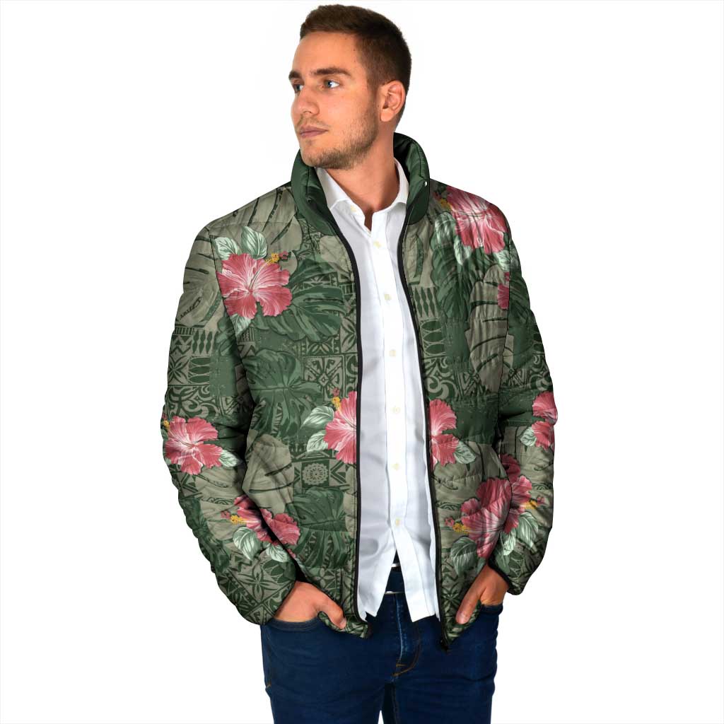 Hawaii Padded Jacket Green Polynesian Monstera Patterns - Polynesian Pride