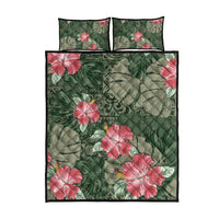 Hawaii Quilt Bed Set Green Polynesian Monstera Patterns - Polynesian Pride