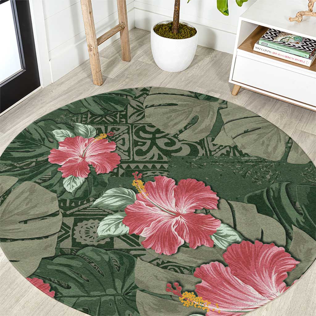 Hawaii Round Carpet Green Polynesian Monstera Patterns DT05 Green - Polynesian Pride