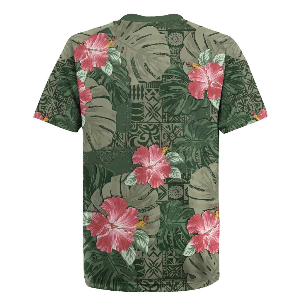 Hawaii Rugby Jersey Green Polynesian Monstera Patterns - Polynesian Pride