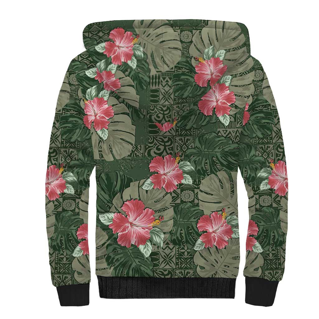 Hawaii Sherpa Hoodie Green Polynesian Monstera Patterns DT05 - Polynesian Pride