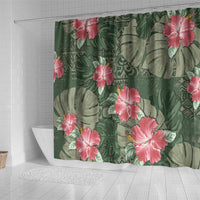 Hawaii Shower Curtain Green Polynesian Monstera Patterns - Polynesian Pride