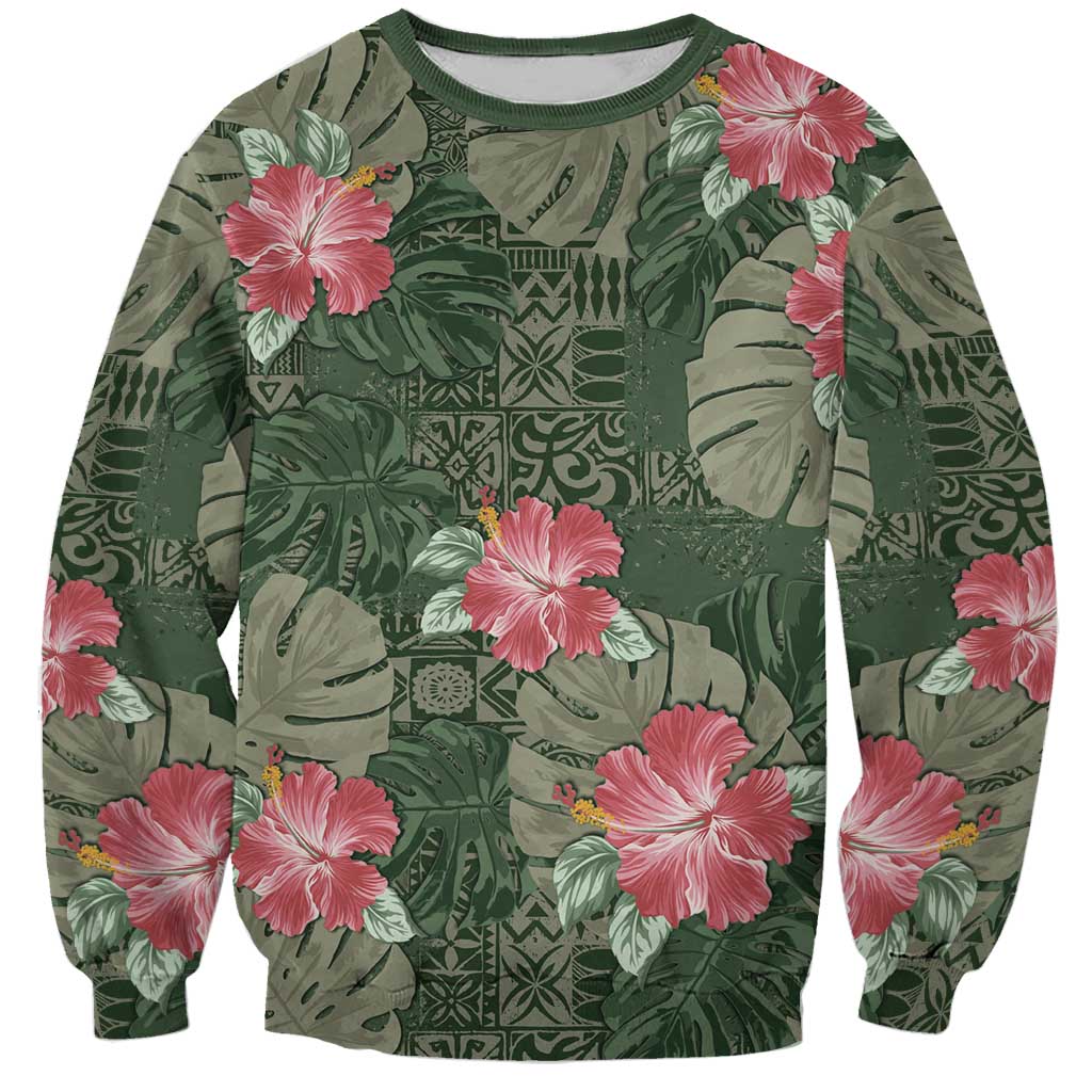 Hawaii Sweatshirt Green Polynesian Monstera Patterns DT05 Unisex Green - Polynesian Pride