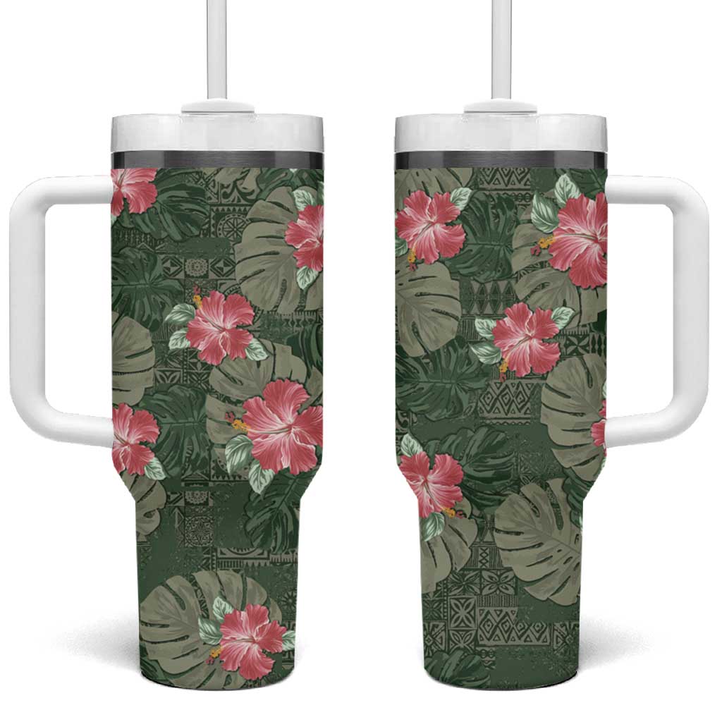 Hawaii Tumbler With Handle Green Polynesian Monstera Patterns - Polynesian Pride