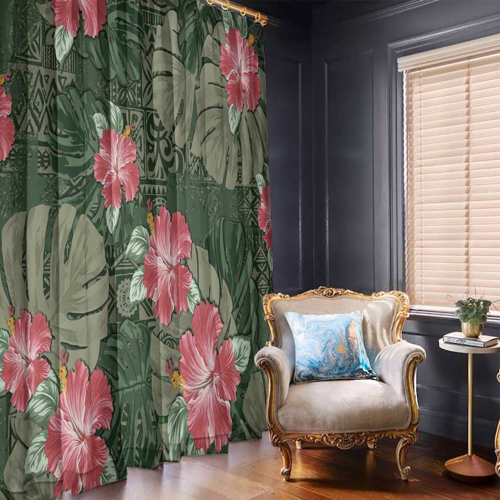 Hawaii Window Curtain Green Polynesian Monstera Patterns - Polynesian Pride