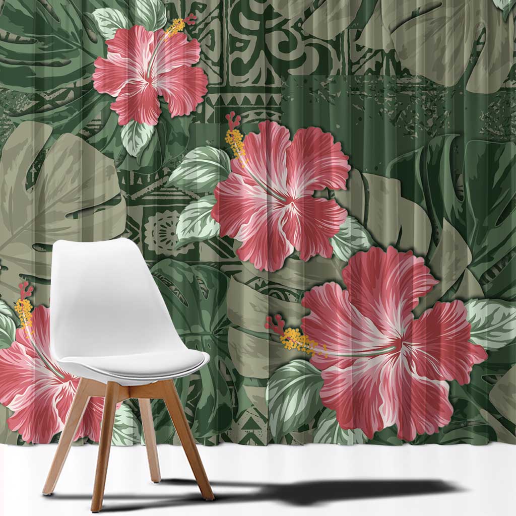 Hawaii Window Curtain Green Polynesian Monstera Patterns - Polynesian Pride