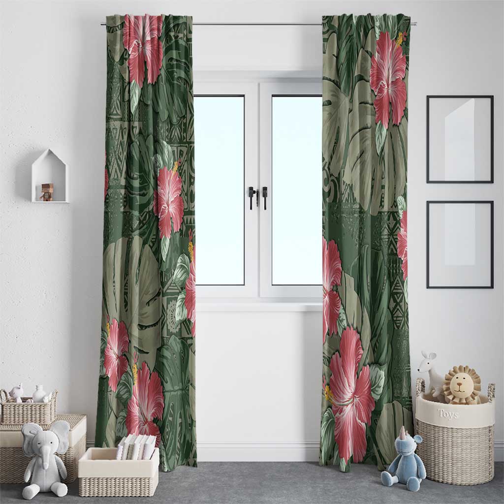 Hawaii Window Curtain Green Polynesian Monstera Patterns - Polynesian Pride