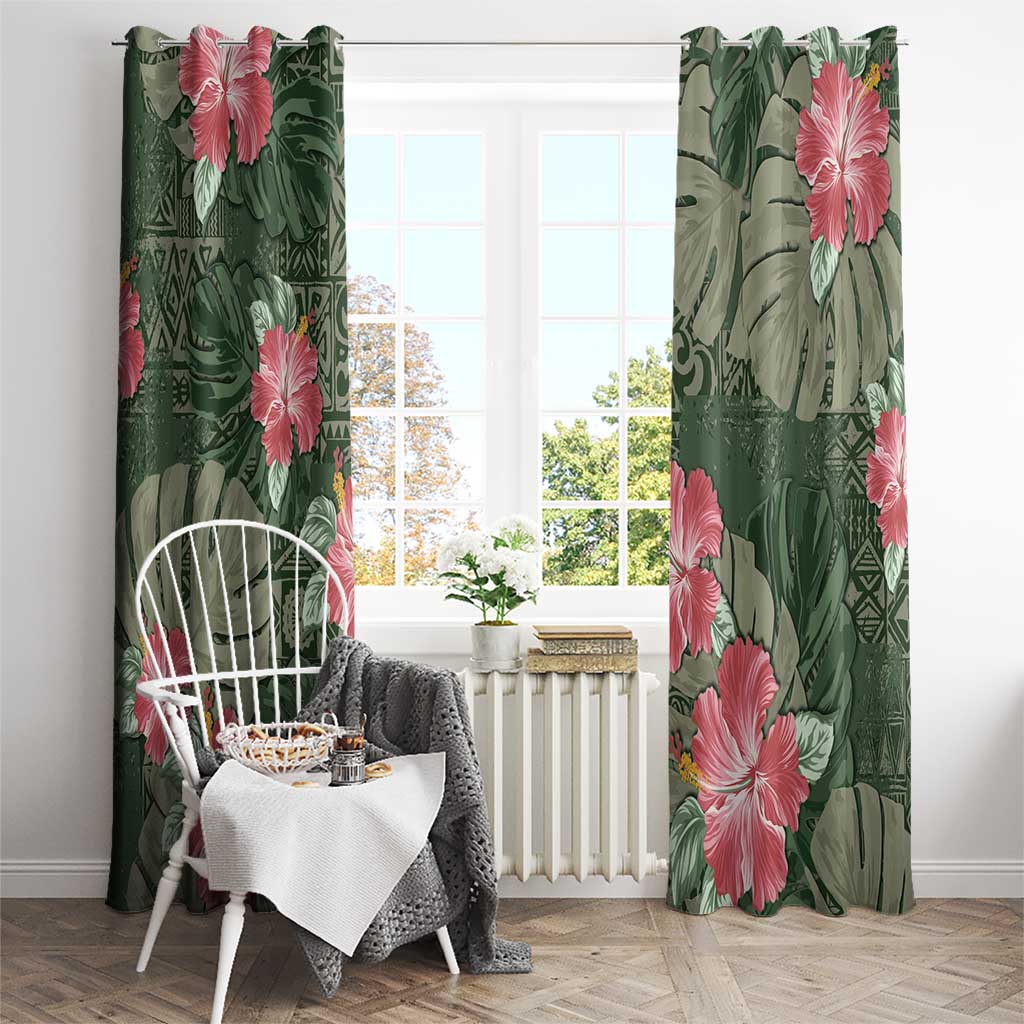 Hawaii Window Curtain Green Polynesian Monstera Patterns - Polynesian Pride