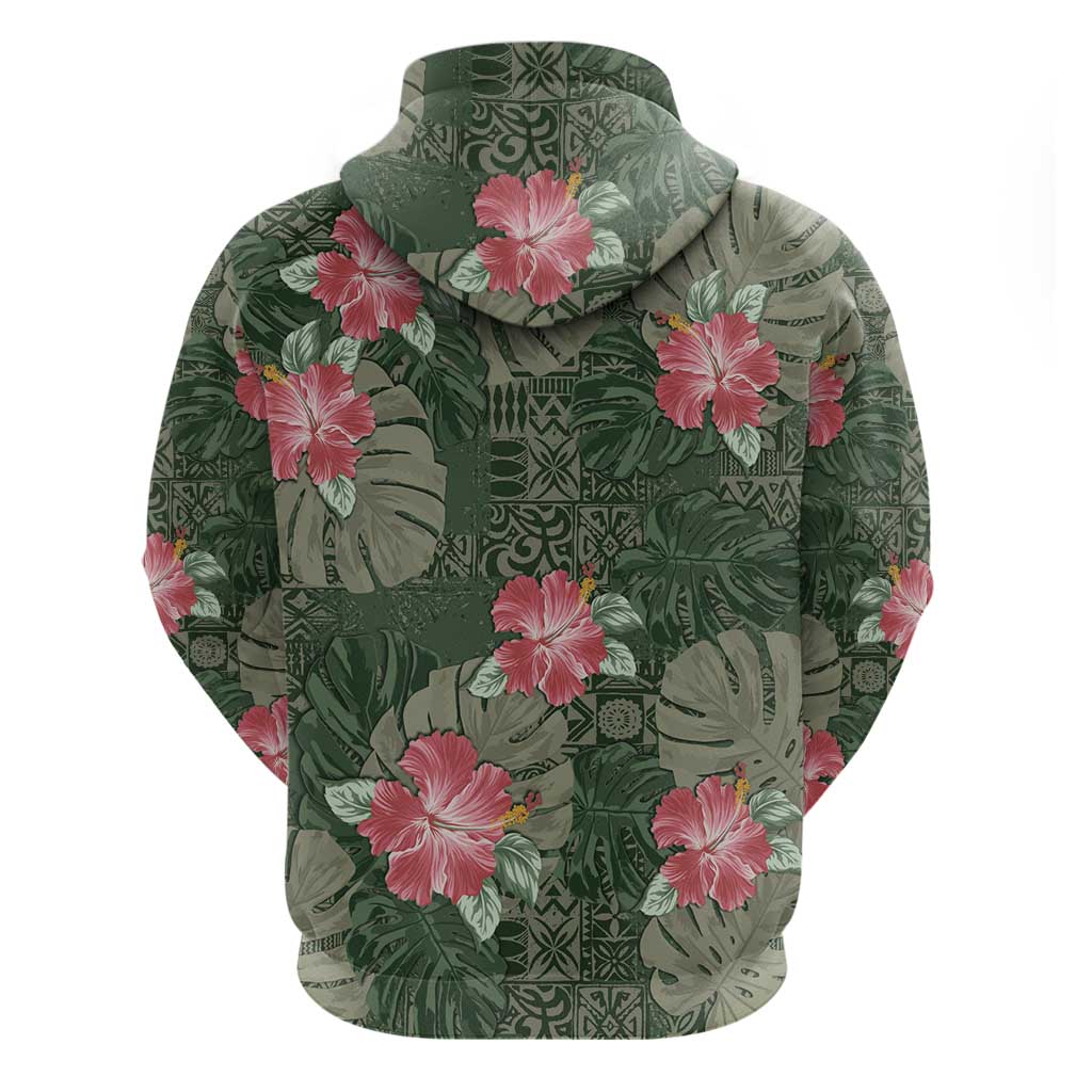 Hawaii Zip Hoodie Green Polynesian Monstera Patterns - Polynesian Pride