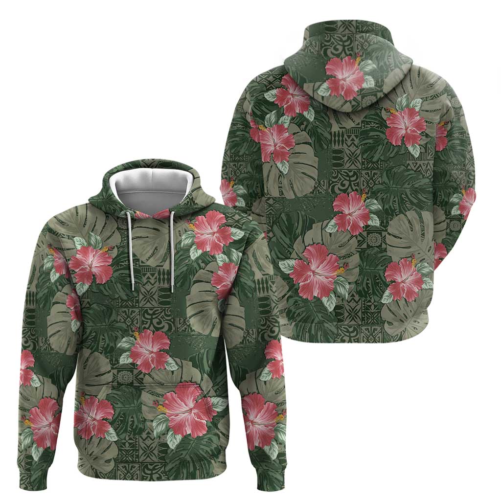 Hawaii Zip Hoodie Green Polynesian Monstera Patterns - Polynesian Pride