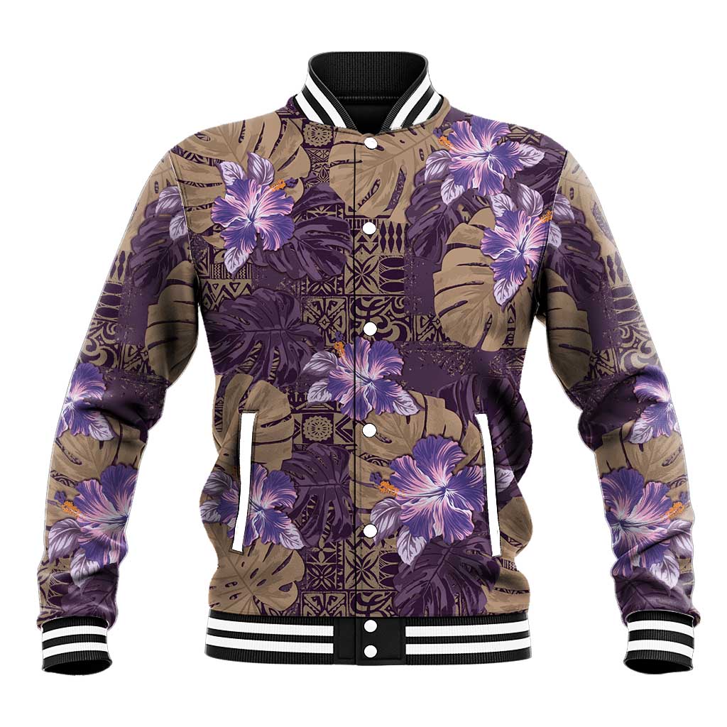 Hawaii Baseball Jacket Purple Polynesian Monstera Patterns DT05 Unisex Purple - Polynesian Pride