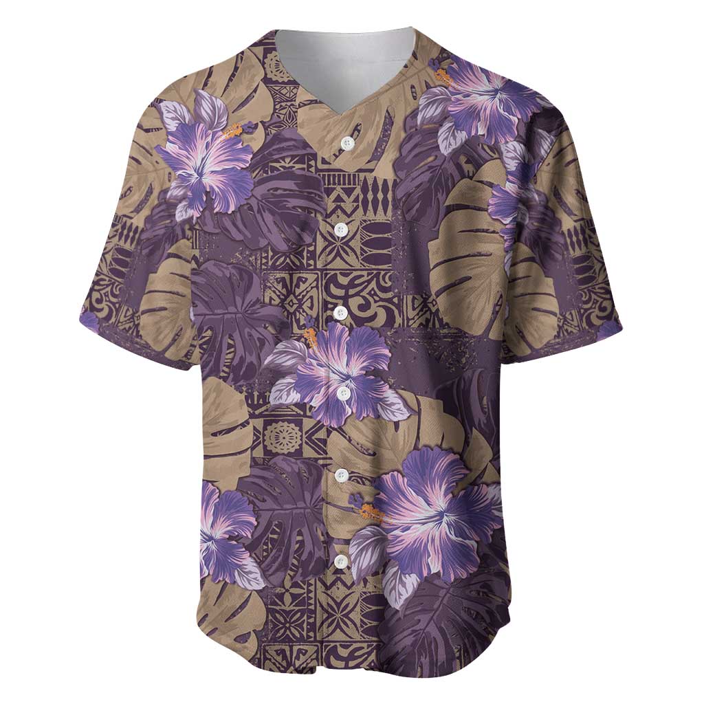 Hawaii Baseball Jersey Purple Polynesian Monstera Patterns