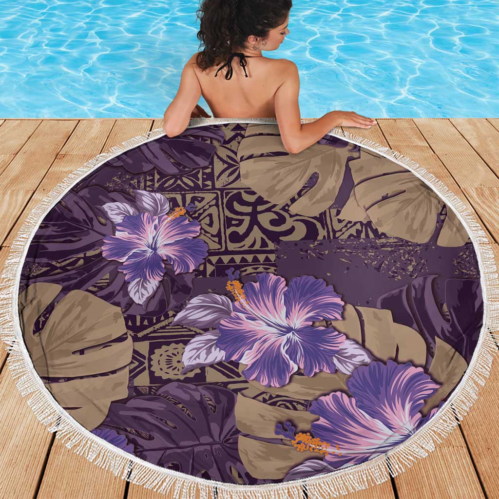 Hawaii Beach Blanket Purple Polynesian Monstera Patterns - Polynesian Pride