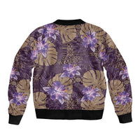 Hawaii Bomber Jacket Purple Polynesian Monstera Patterns - Polynesian Pride