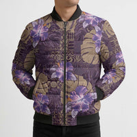 Hawaii Bomber Puffer Jacket Purple Polynesian Monstera Patterns - Polynesian Pride