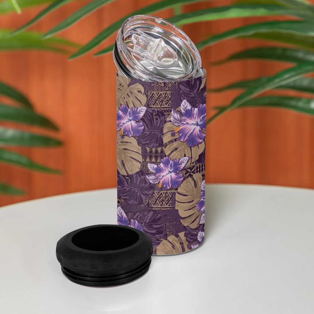 Hawaii 4 in 1 Can Cooler Tumbler Purple Polynesian Monstera Patterns - Polynesian Pride