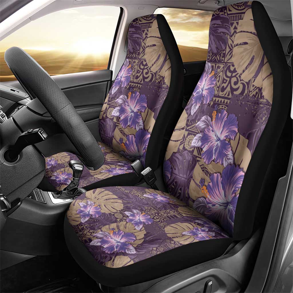 Hawaii Car Seat Cover Purple Polynesian Monstera Patterns - Polynesian Pride