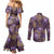 Hawaii Couples Matching Mermaid Dress and Long Sleeve Button Shirt Purple Polynesian Monstera Patterns - Polynesian Pride