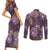Hawaii Couples Matching Short Sleeve Bodycon Dress and Long Sleeve Button Shirt Purple Polynesian Monstera Patterns - Polynesian Pride