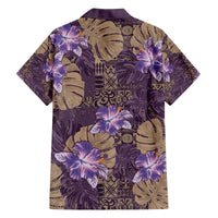 Hawaii Family Matching Off The Shoulder Long Sleeve Dress and Hawaiian Shirt Purple Polynesian Monstera Patterns - Polynesian Pride