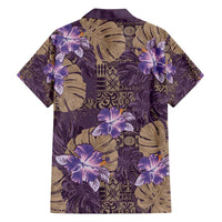 Hawaii Family Matching Off Shoulder Short Dress and Hawaiian Shirt Purple Polynesian Monstera Patterns - Polynesian Pride