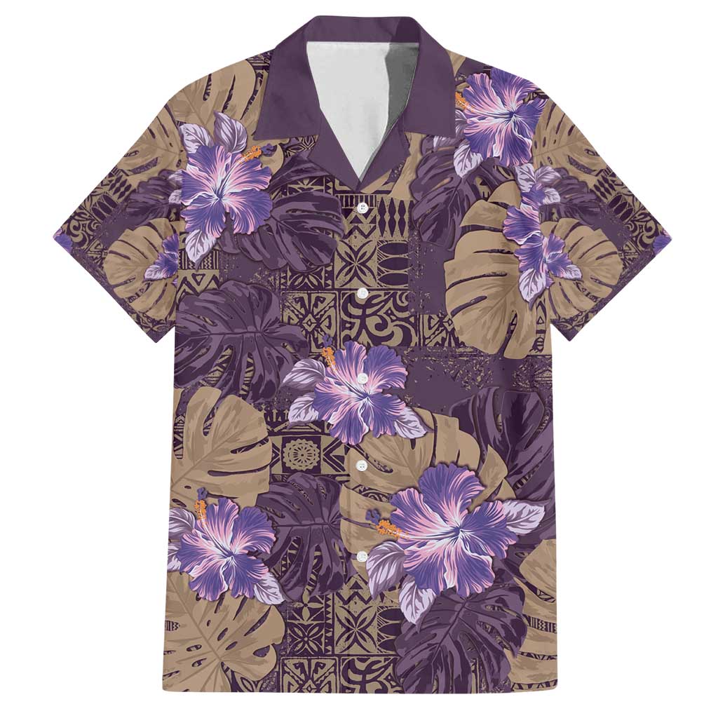 Hawaii Family Matching Puletasi and Hawaiian Shirt Purple Polynesian Monstera Patterns DT05 Dad's Shirt - Short Sleeve Purple - Polynesian Pride