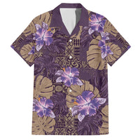 Hawaii Family Matching Puletasi and Hawaiian Shirt Purple Polynesian Monstera Patterns DT05 Dad's Shirt - Short Sleeve Purple - Polynesian Pride