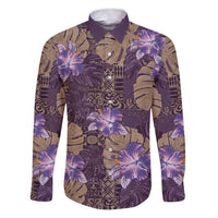 Hawaii Family Matching Puletasi and Hawaiian Shirt Purple Polynesian Monstera Patterns DT05 Dad's Shirt - Long Sleeve Purple - Polynesian Pride