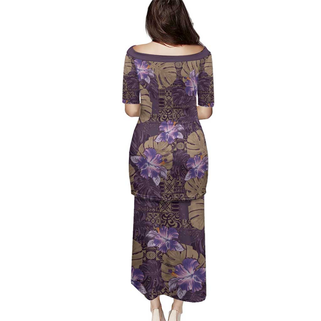 Hawaii Family Matching Puletasi and Hawaiian Shirt Purple Polynesian Monstera Patterns DT05 - Polynesian Pride