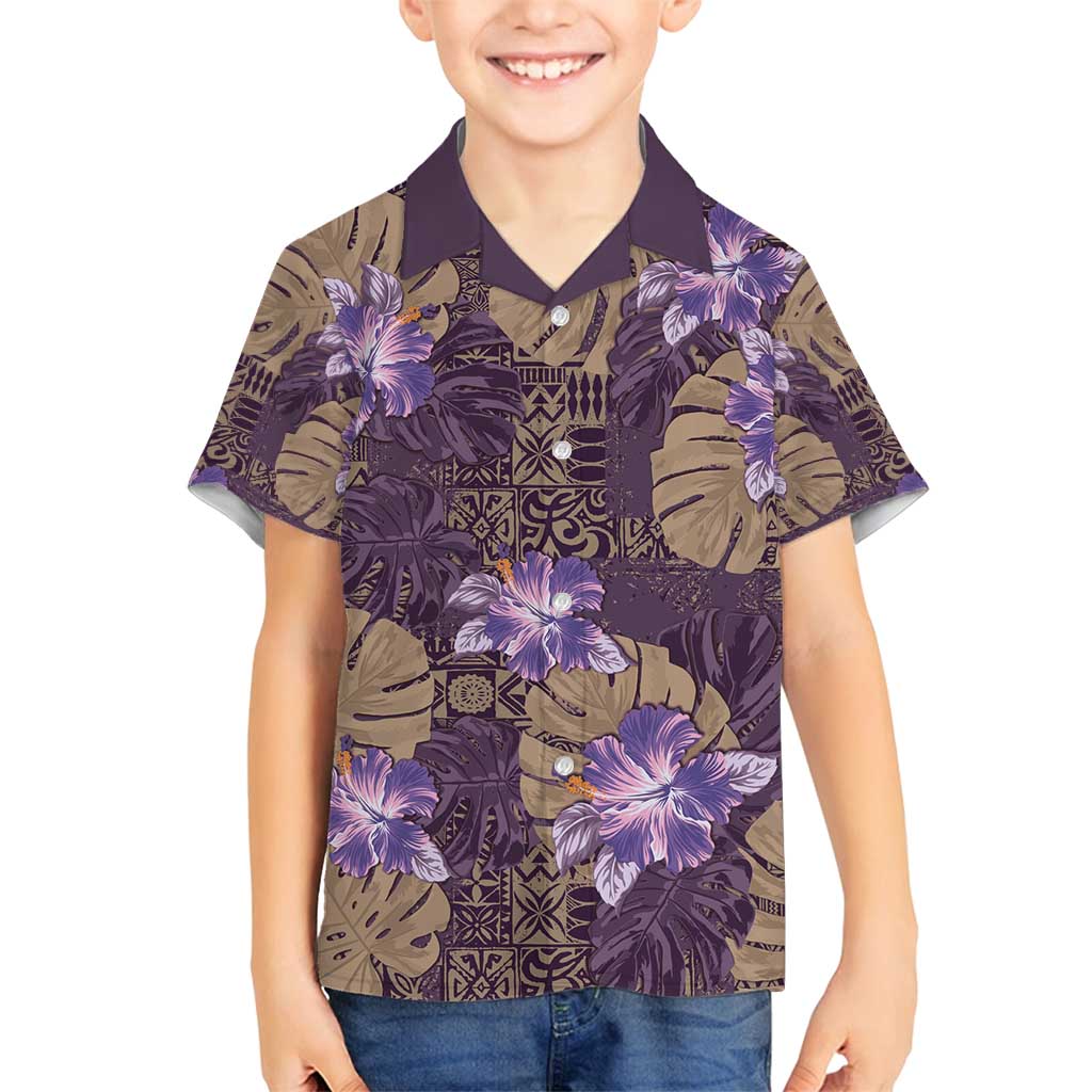 Hawaii Family Matching Puletasi and Hawaiian Shirt Purple Polynesian Monstera Patterns DT05 Son's Shirt Purple - Polynesian Pride