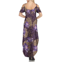 Hawaii Family Matching Summer Maxi Dress and Hawaiian Shirt Purple Polynesian Monstera Patterns - Polynesian Pride