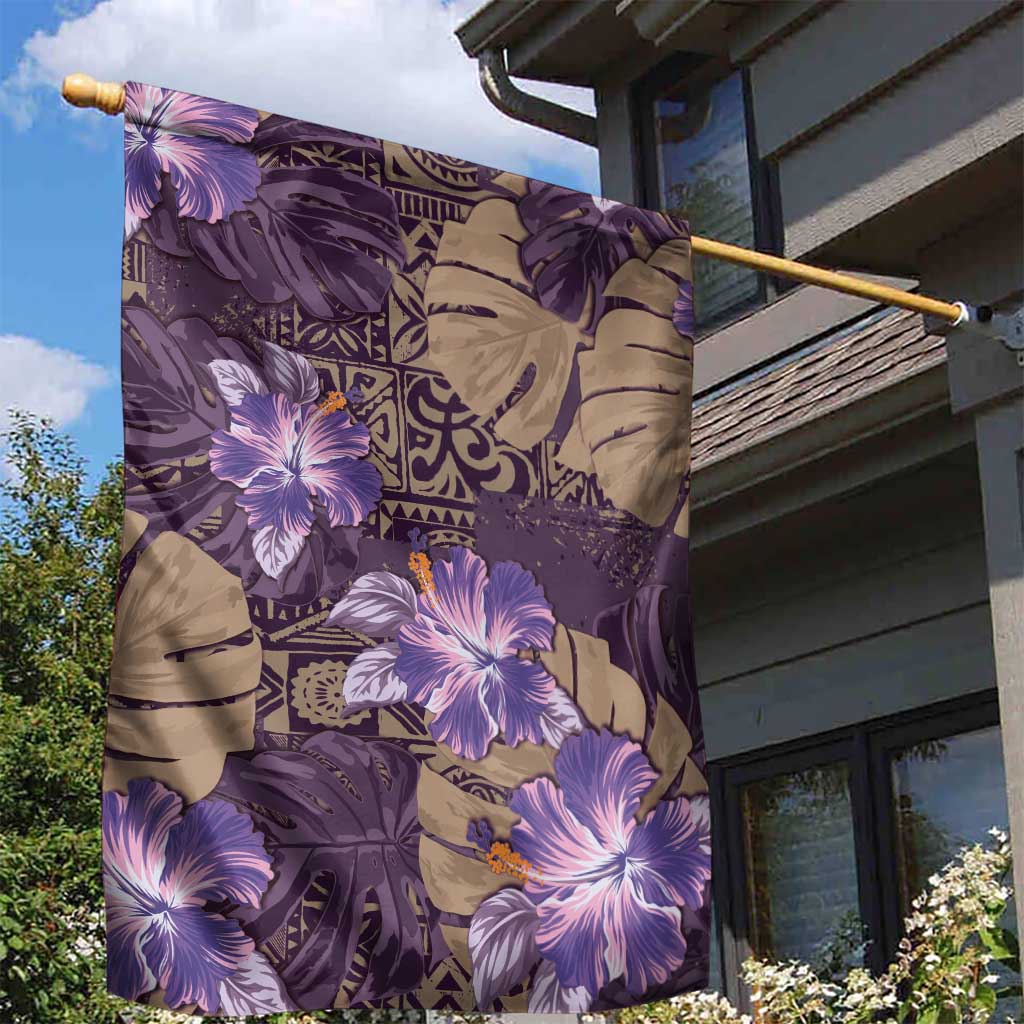 Hawaii Garden Flag Purple Polynesian Monstera Patterns - Polynesian Pride