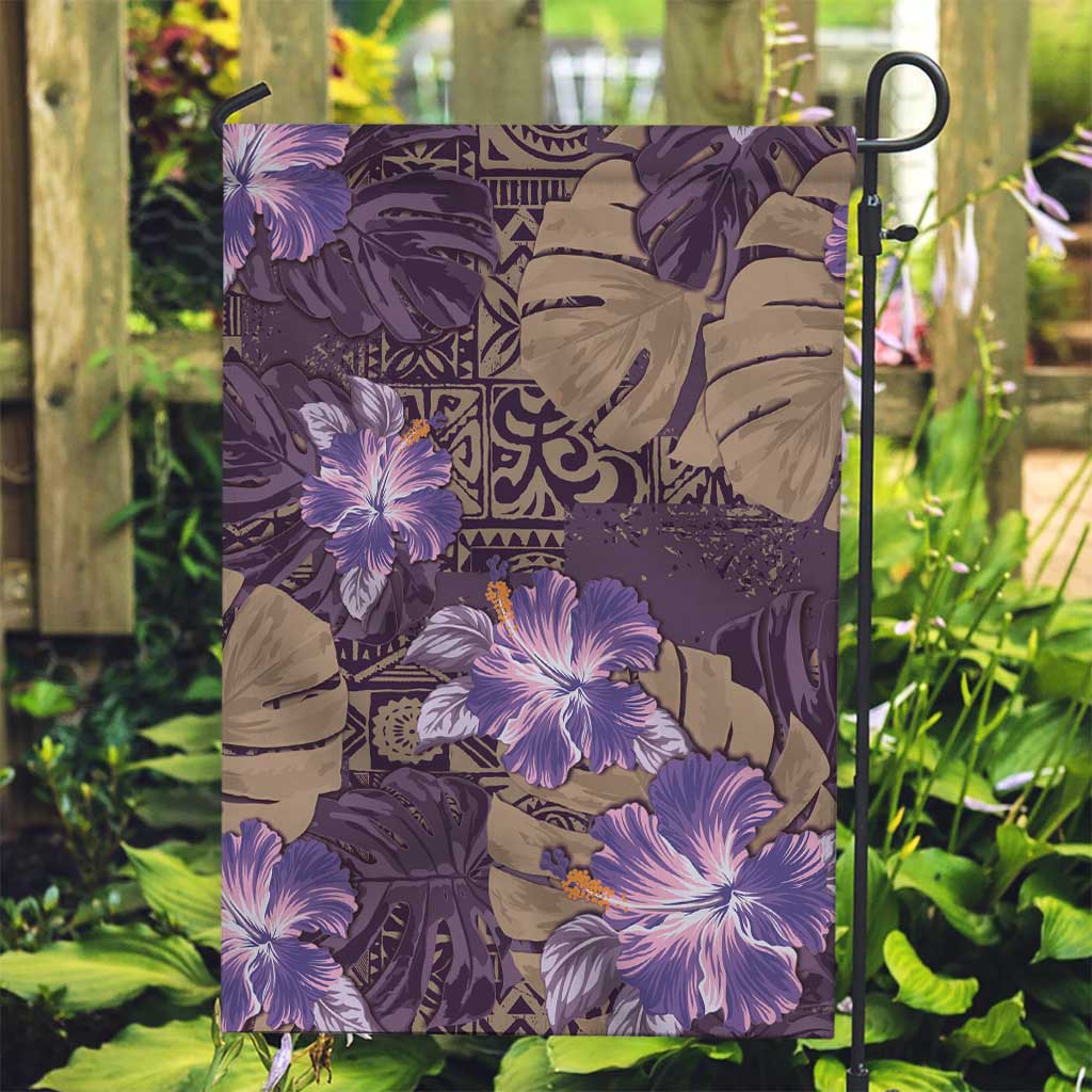Hawaii Garden Flag Purple Polynesian Monstera Patterns - Polynesian Pride