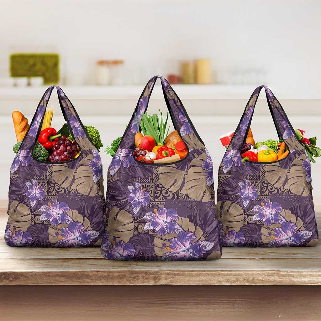 Hawaii Grocery Bag Purple Polynesian Monstera Patterns - Polynesian Pride
