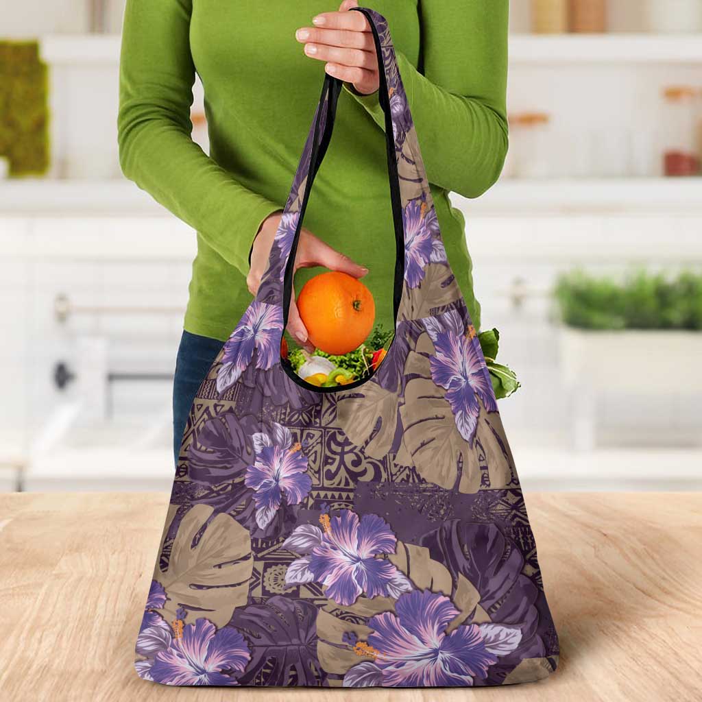 Hawaii Grocery Bag Purple Polynesian Monstera Patterns - Polynesian Pride