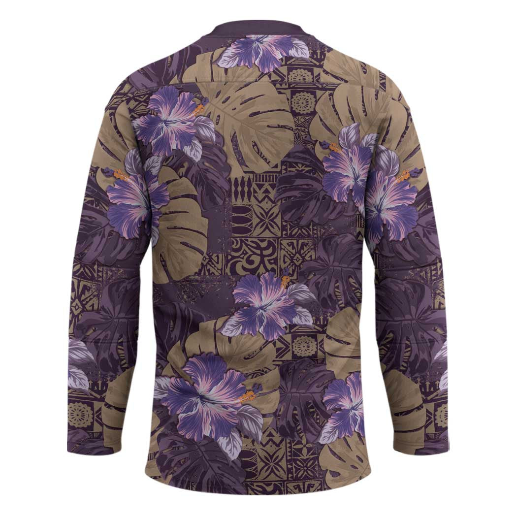 Hawaii Hockey Jersey Purple Polynesian Monstera Patterns - Polynesian Pride