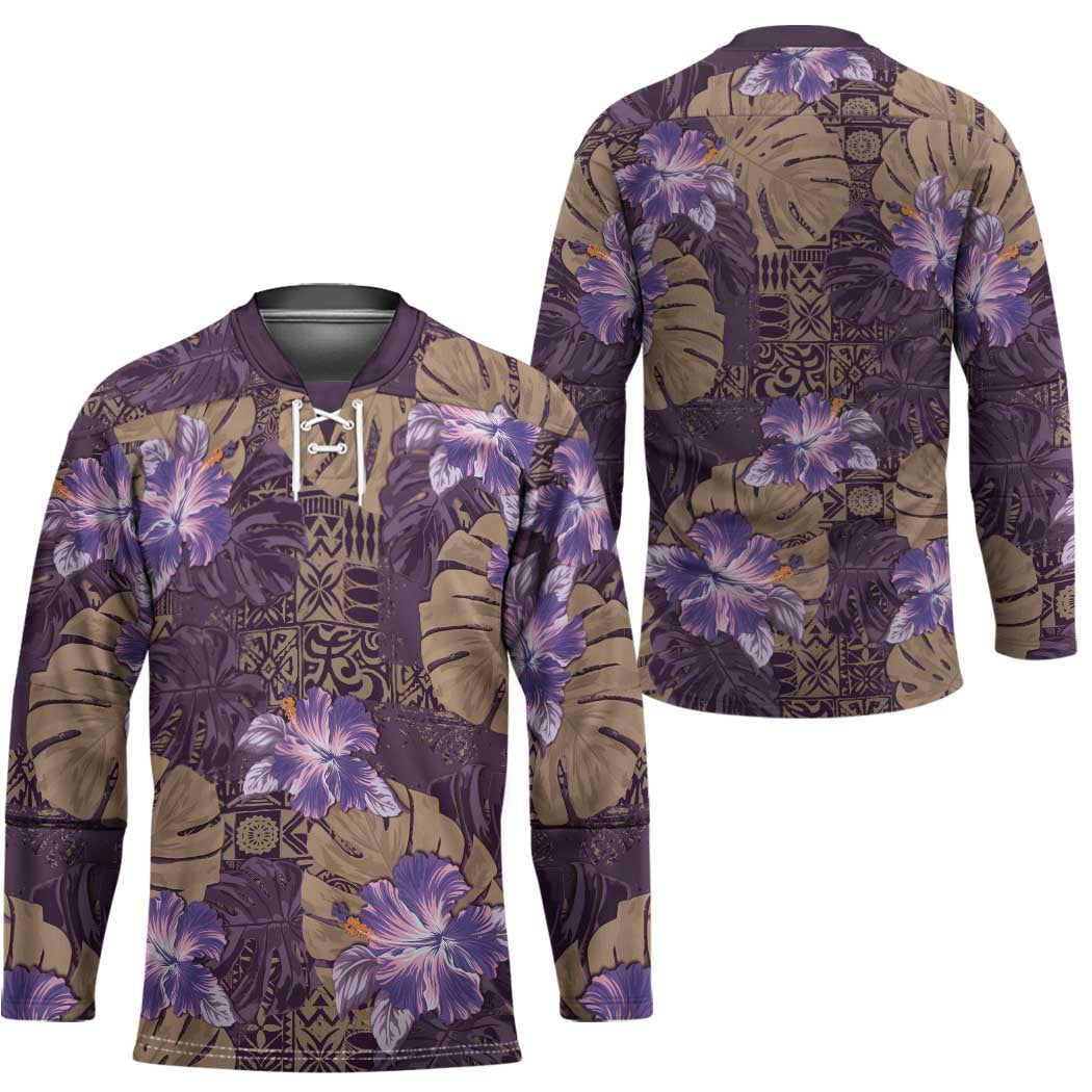 Hawaii Hockey Jersey Purple Polynesian Monstera Patterns - Polynesian Pride