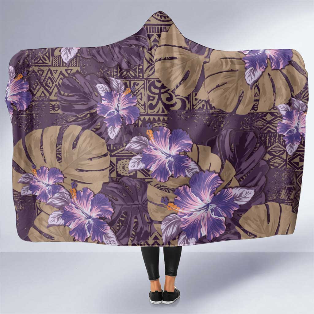 Hawaii Hooded Blanket Purple Polynesian Monstera Patterns DT05 One Size Purple - Polynesian Pride
